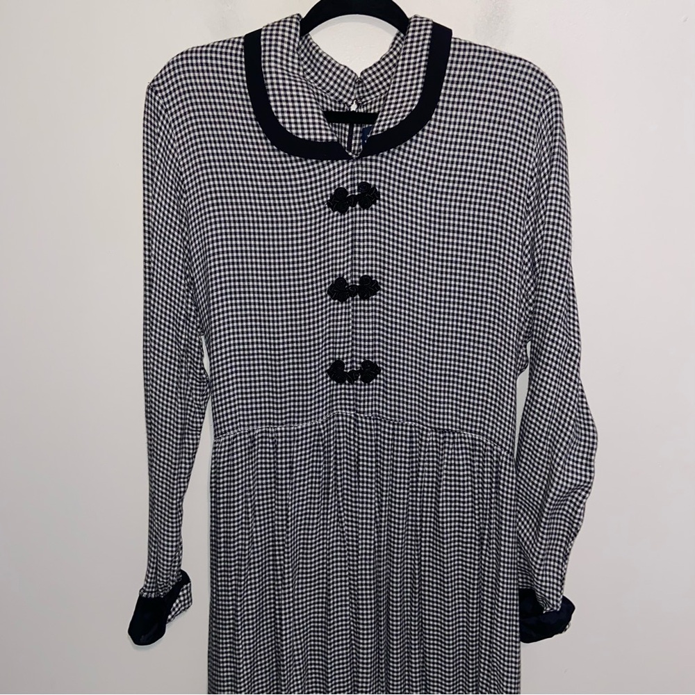 Vintage JG Hook Dress Womens Sz Large Pet Plaid Gingham Cottagecore Retro B&W - Picture 7 of 16